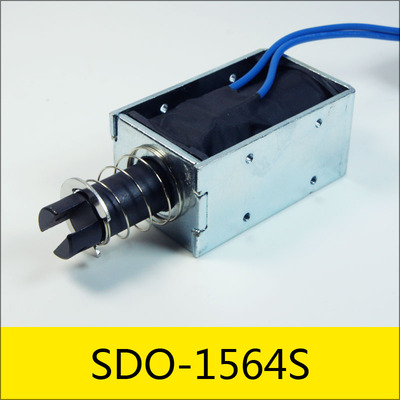 SDO-1564S系列电磁铁，型号：SDO-1564S-12D18，应用：自动化设备，大小：64*38*30mm，电压：DC12V，电流：0.67A，电阻：18Ω，功率：8W