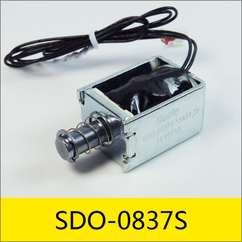 SDO-0837S系列電磁鐵，型號：SDO-0837S-15A56.25，應(yīng)用：電壓力鍋，大?。?7*26*20mm，電壓：15V，電流：0.27A，電阻：56.25Ω，功率：4W