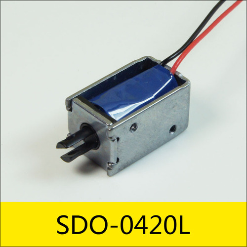SDO-0420L系列電磁鐵，型號：SDO-0420L-12A11，應(yīng)用：智能門鎖，大?。?0.5*12*11mm，電壓：12V，電流：1.08A，電阻：11Ω，功率：13W