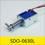 SDO-0630L系列電磁鐵，型號(hào)：SDO-0630L-12B12.5，應(yīng)用：收銀箱智能鎖，大?。?0*19*16mm，電壓：12V，電流：0.96A，電阻：12.5Ω，功率：11.5W