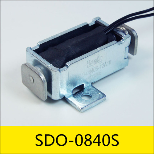 SDO-0840S系列電磁鐵，型號：SDO-0840S-12A10，應(yīng)用：智能門鎖，大小：40*20.5*17mm，電壓：DC12V，電流：1.2A，電阻：10Ω，功率：14.4W