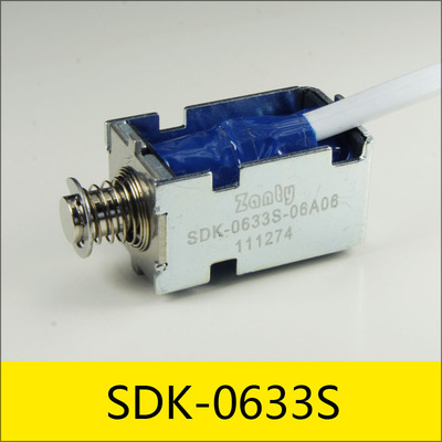 单保持电磁铁SDK-0633S系列，型号：SDK-0633S-06A06，应用：酒店房门锁，大小：32.5*19*17.5mm，电压：DC6V，电流：1A，电阻：6Ω，功率：6W