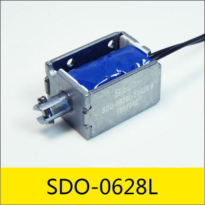 SDO-0628Lシリーズソレノイド，型番：SDO-0628L-24A28.8，使用：パチンコ機，サイズ：28.5*20*16mm，電圧：24V，電流：0.83A，抵抗：28.8Ω，パワー：20W