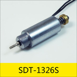 SDT-1326S系列圆管电磁铁，型号：SDT-1326S-6.2A15B，应用：纺织机，大小：φ13*26.6mm，电压：DC6.2V，电流：0.41A，电阻：15Ω，功率：2.56W
