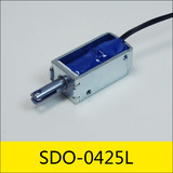 SDO-0425L系列电磁铁，应用：读卡器过闸机，型号：SDO-0425L-24A40，大小：25*12*10mm，电压：DC24V，电流：0.6A，电阻：40Ω，功率：14.4W