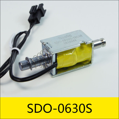 SDO-0630S系列电磁铁，型号：SDO-0630S-18C98，应用：智能电压力锅，大小：30*19*16mm，电压：12V，电流：0.18A，电阻：98Ω，功率：3.3W