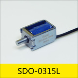 SDO-0315L系列电磁铁，型号：SDO-0315L-3.3A10，应用：智能门锁指纹锁，大小：15*10*7.5mm，电压：DC3.3V，电流：0.41A，电阻：10Ω，功率：1.37W