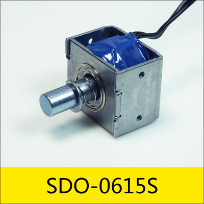 SDO-0615S系列电磁铁，型号：SDO-0615S-05B04，应用：共享充电宝租赁柜，大小：15.5 *22*19mm，电压：DC5V，电流：1.25A，电阻：4Ω，功率：6.25W