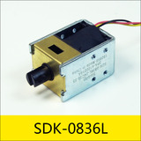 单保持电磁铁SDK-0836L系列，型号：SDK-0836L-24C15-26，应用：存折打印机，大小：36.1*26*22mm，电压：DC24V，电流：1.6A，电阻：15Ω，功率1：38.5W