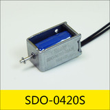 SDO-0420S系列电磁铁，应用：智能门锁/儿童玩具，型号：SDO-0420S-05A25，大小：20.5*12*11mm，电压：DC5V，电流：0.2A，电阻：25Ω，功率：1W