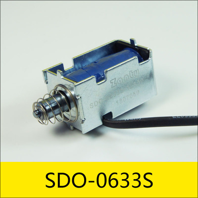 SDO-0633S系列电磁铁，型号：SDO-0633S-12A50，应用：智能锁，大小：33.1*19*17.5mm，电压：12V，电流：0.24A，电阻：50Ω，功率：2.88W