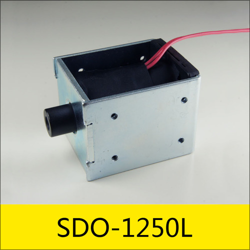 SDO-1250L系列電磁鐵，型號：SDO-1250L-24A77，應用：槍柜鎖，大?。?0*41*37mm，電壓：DC24V，電流：0.31A，電阻：77Ω，功率：7.5W