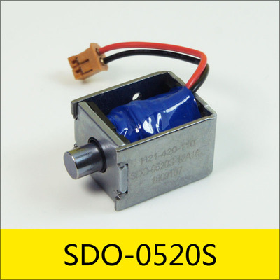 SDO-0520S系列电磁铁，型号：SDO-0520S-12A16，应用：门锁开关，大小：20*16*13mm，电压：12V，电流：0.75A，电阻：16Ω，功率：9W