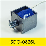 SDO-0826L系列電磁鐵，型號：SDO-0826L-24A120，應用：電壓力鍋，大?。?6*25*22mm，電壓：DC24V，電流：0.2A，電阻：120Ω，功率：4.8W