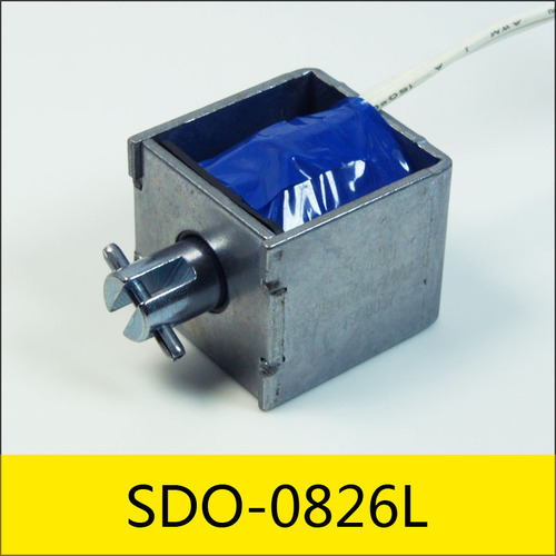 SDO-0826L系列電磁鐵，型號(hào)：SDO-0826L-24A120，應(yīng)用：電壓力鍋，大小：26*25*22mm，電壓：DC24V，電流：0.2A，電阻：120Ω，功率：4.8W